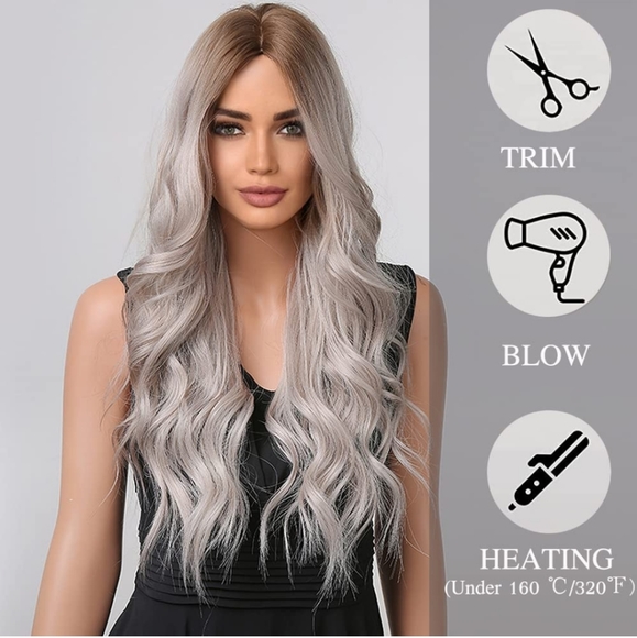 26 Inch Long Brown Gradient Silver Grey wig - Picture 5 of 6